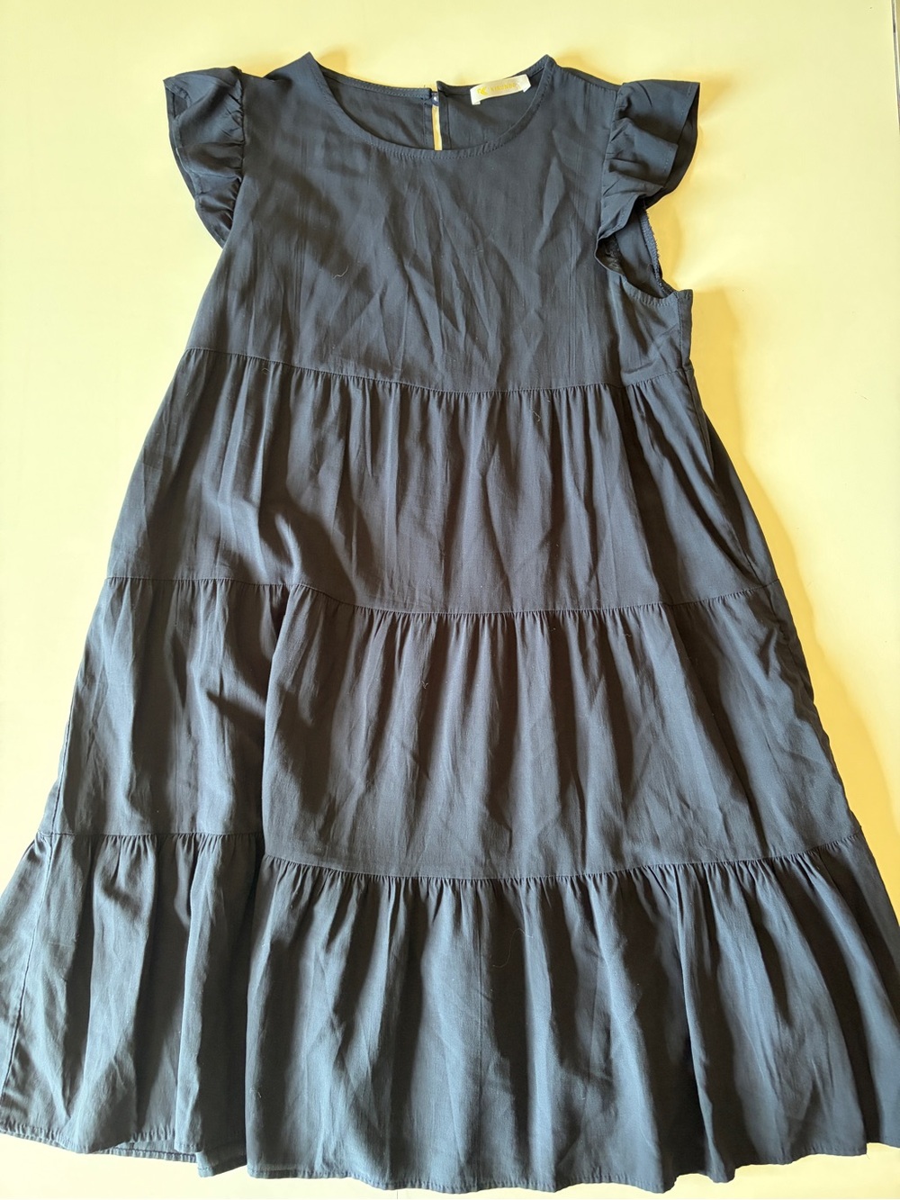 Kirundo Women Small Navy Dress Flowy Tiered Cottagecore Romantic Short Sleeve